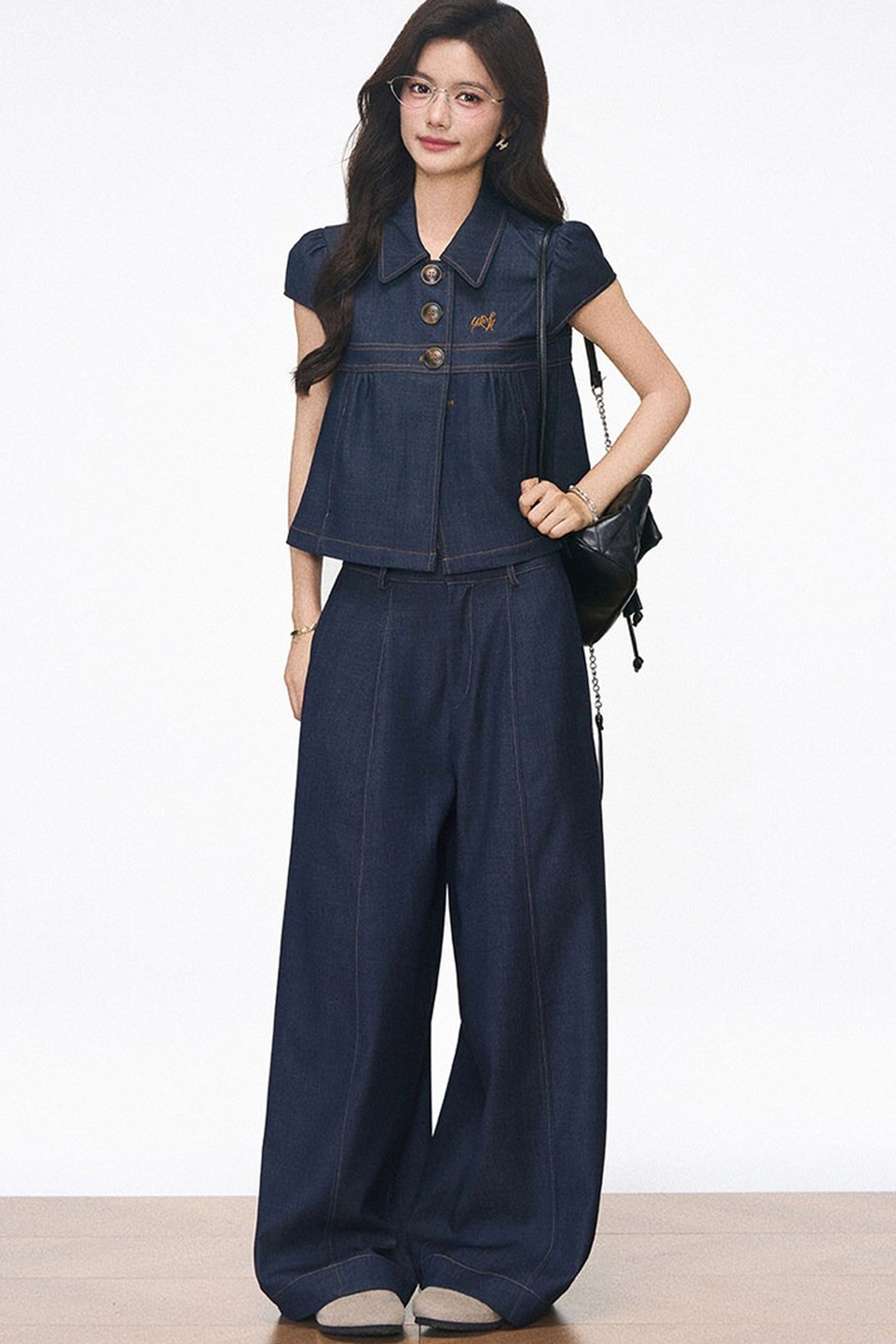Faux Denim Blouse Set-Up