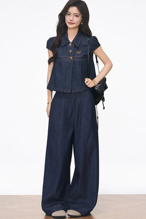 Faux Denim Blouse Set-Up