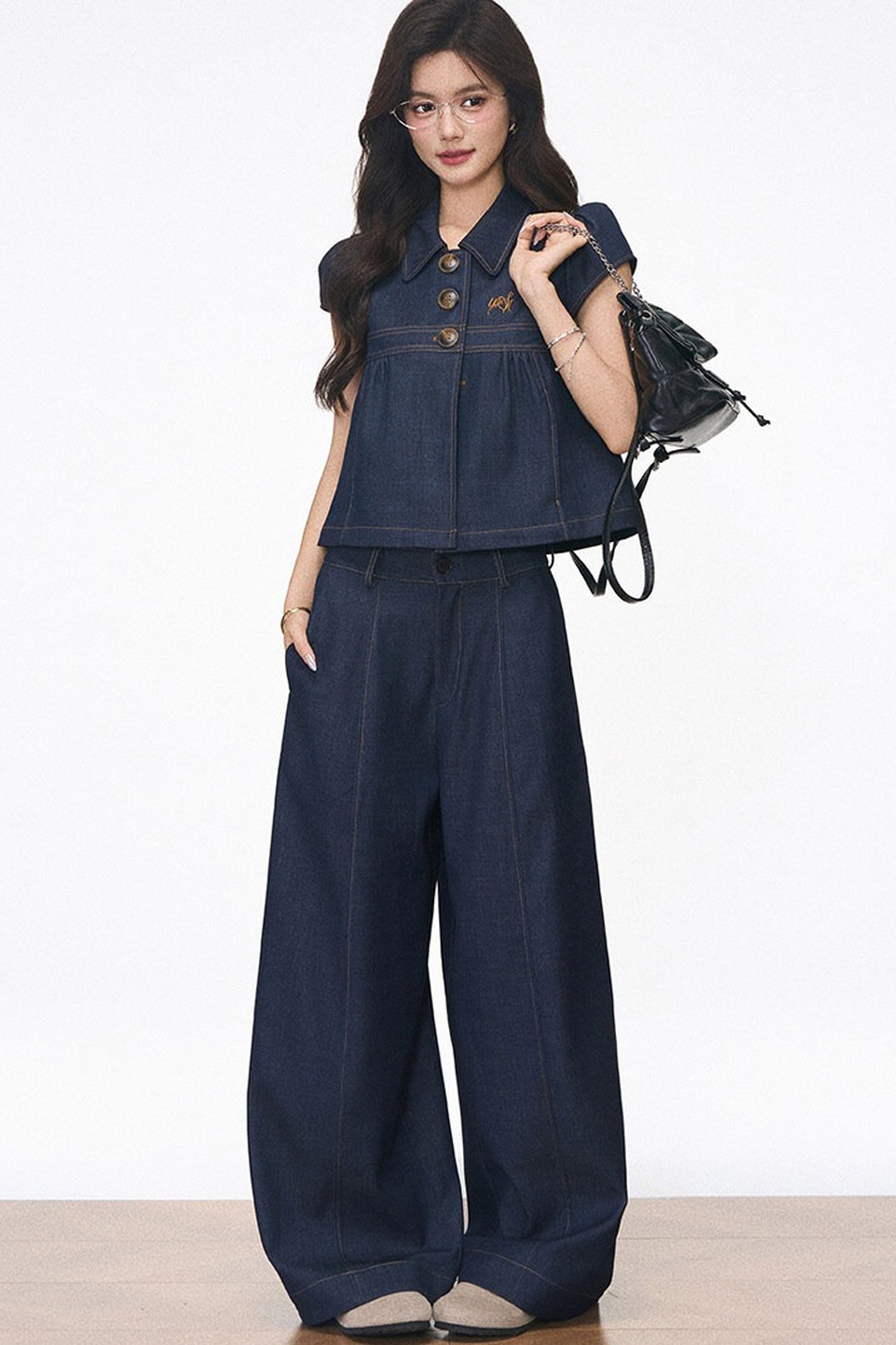 Faux Denim Blouse Set-Up