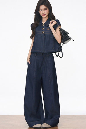 Faux Denim Blouse Set-Up