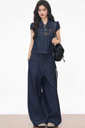 Faux Denim Blouse Set-Up