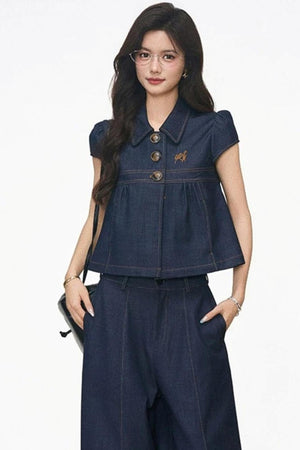 Faux Denim Blouse Set-Up