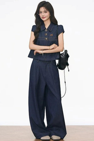 Faux Denim Blouse Set-Up