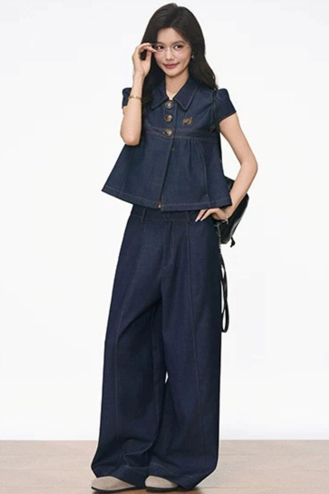 Faux Denim Blouse Set-Up