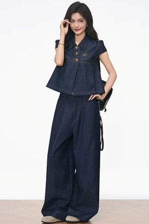 Faux Denim Blouse Set-Up