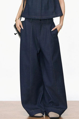 Faux Denim Blouse Set-Up