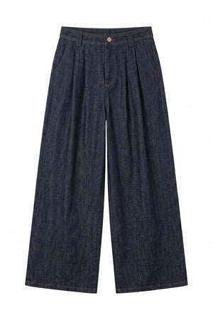Faux Denim Shirt, Wide Pants and Jacket Set