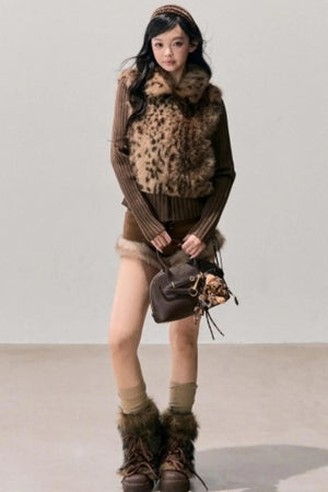 Faux Fur Leopard Knit Jacket