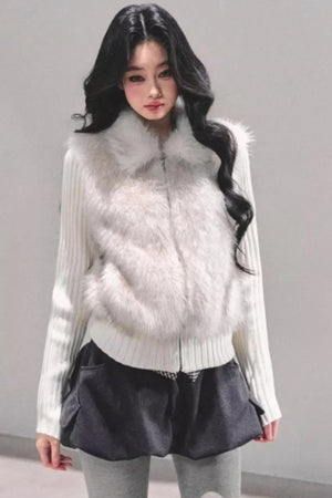 Faux Fur Leopard Knit Jacket
