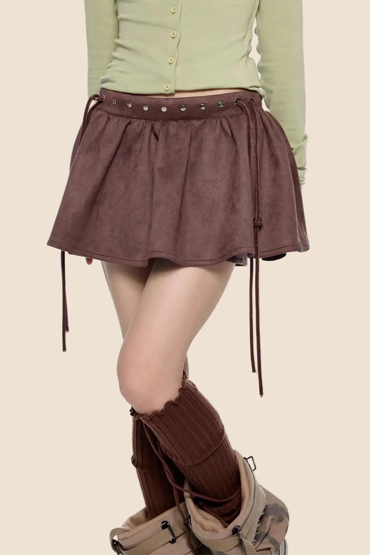 Faux Suede Floral Skirt