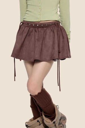 Faux Suede Floral Skirt