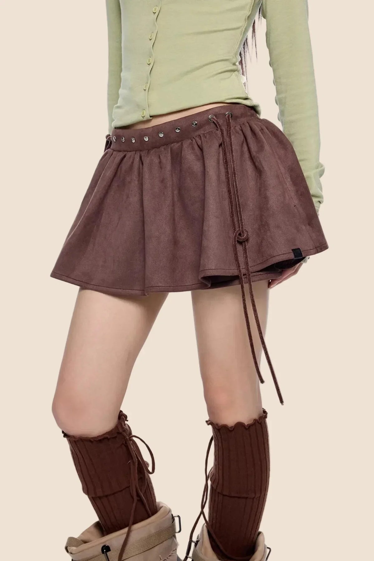 Faux Suede Floral Skirt