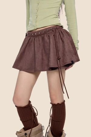 Faux Suede Floral Skirt