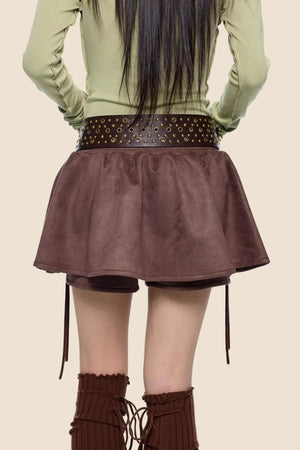 Faux Suede Floral Skirt