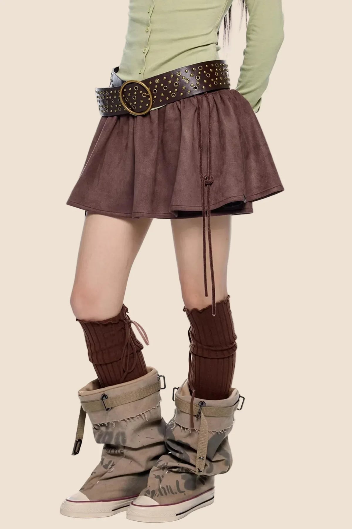 Faux Suede Floral Skirt