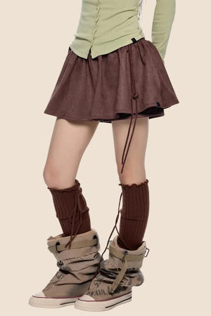 Faux Suede Floral Skirt