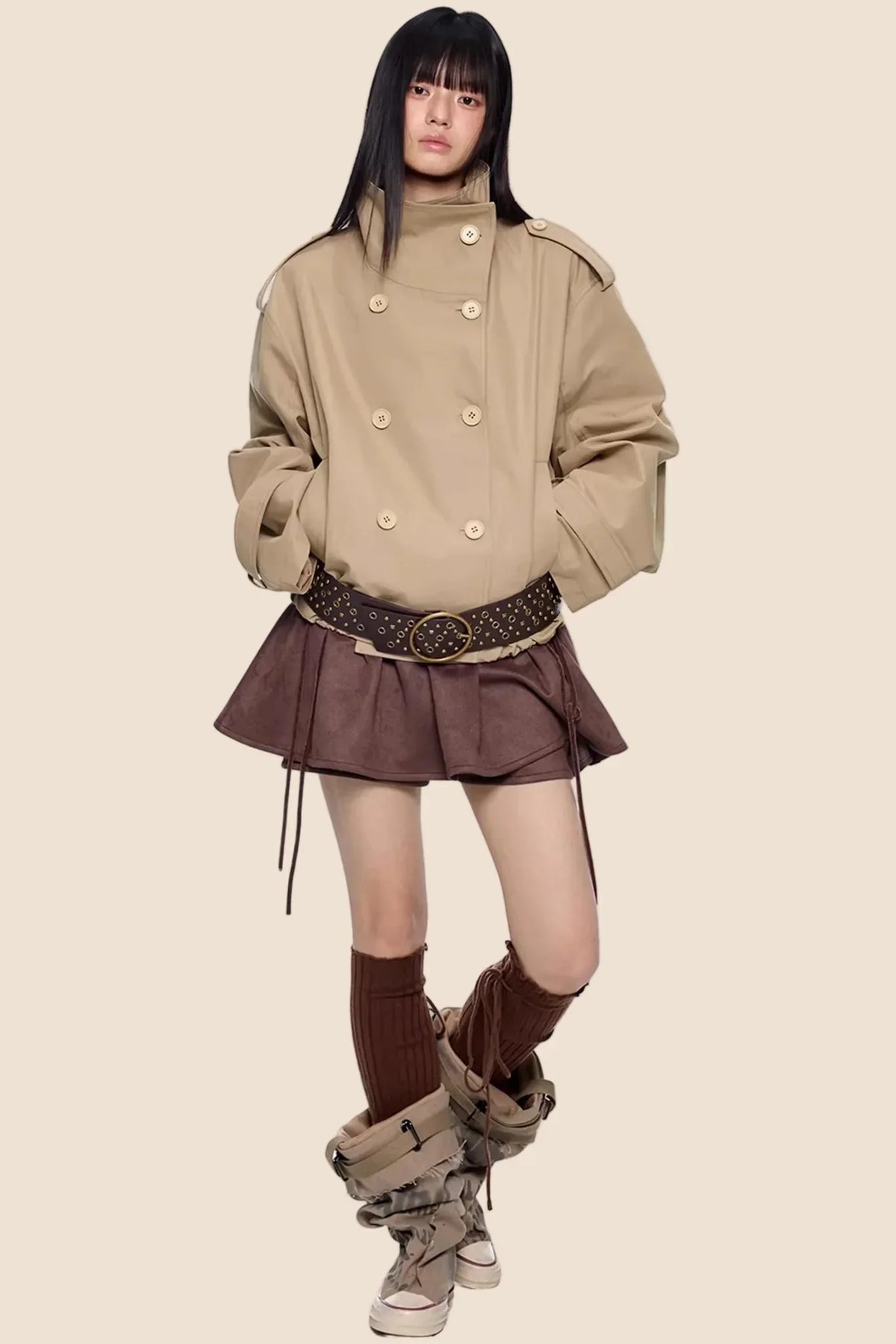 Faux Suede Floral Skirt