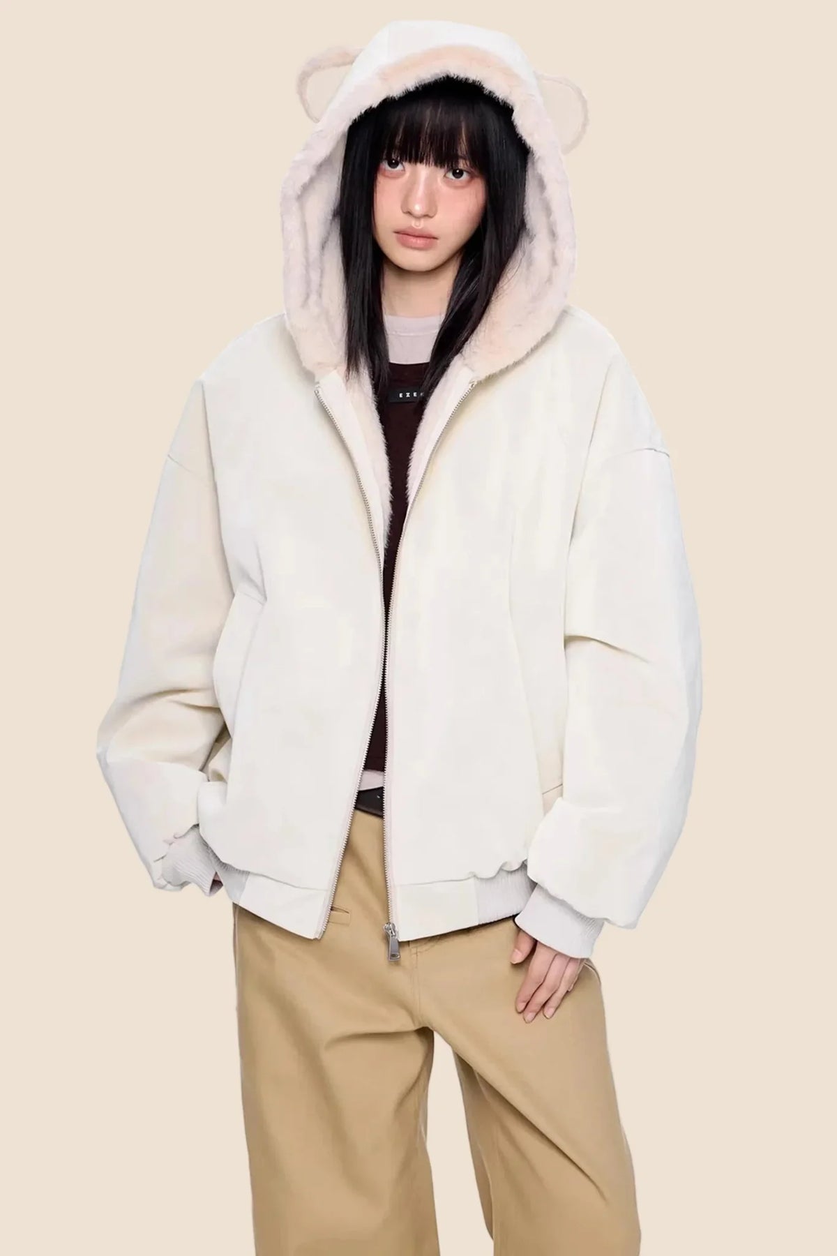 Faux Suede Hooded Fur Coat