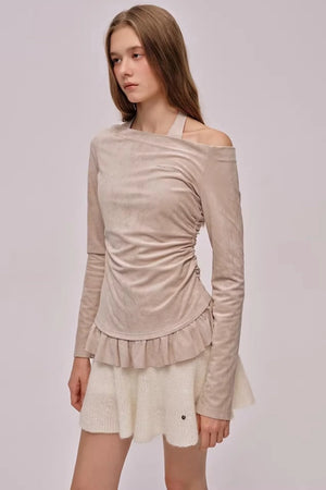 Faux Suede Pleated Dress