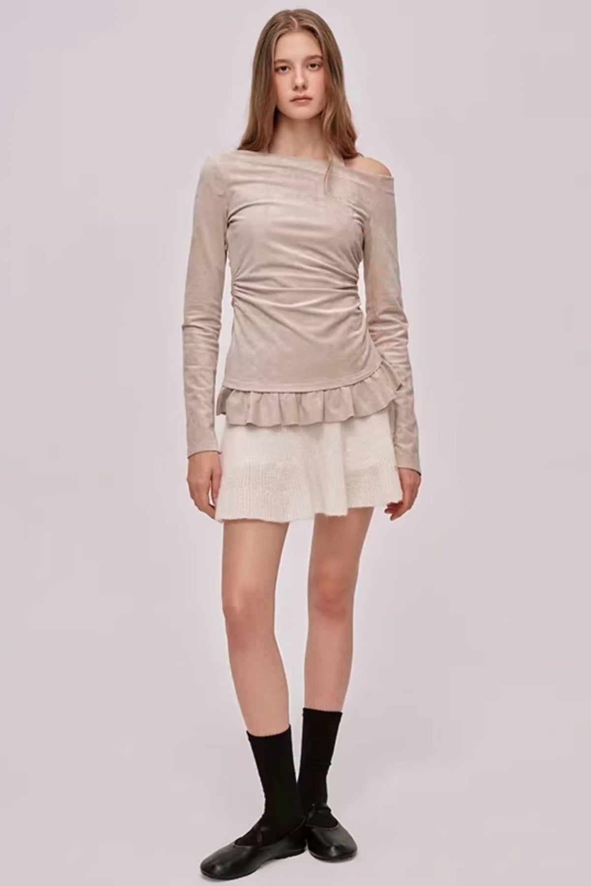 Faux Suede Pleated Dress