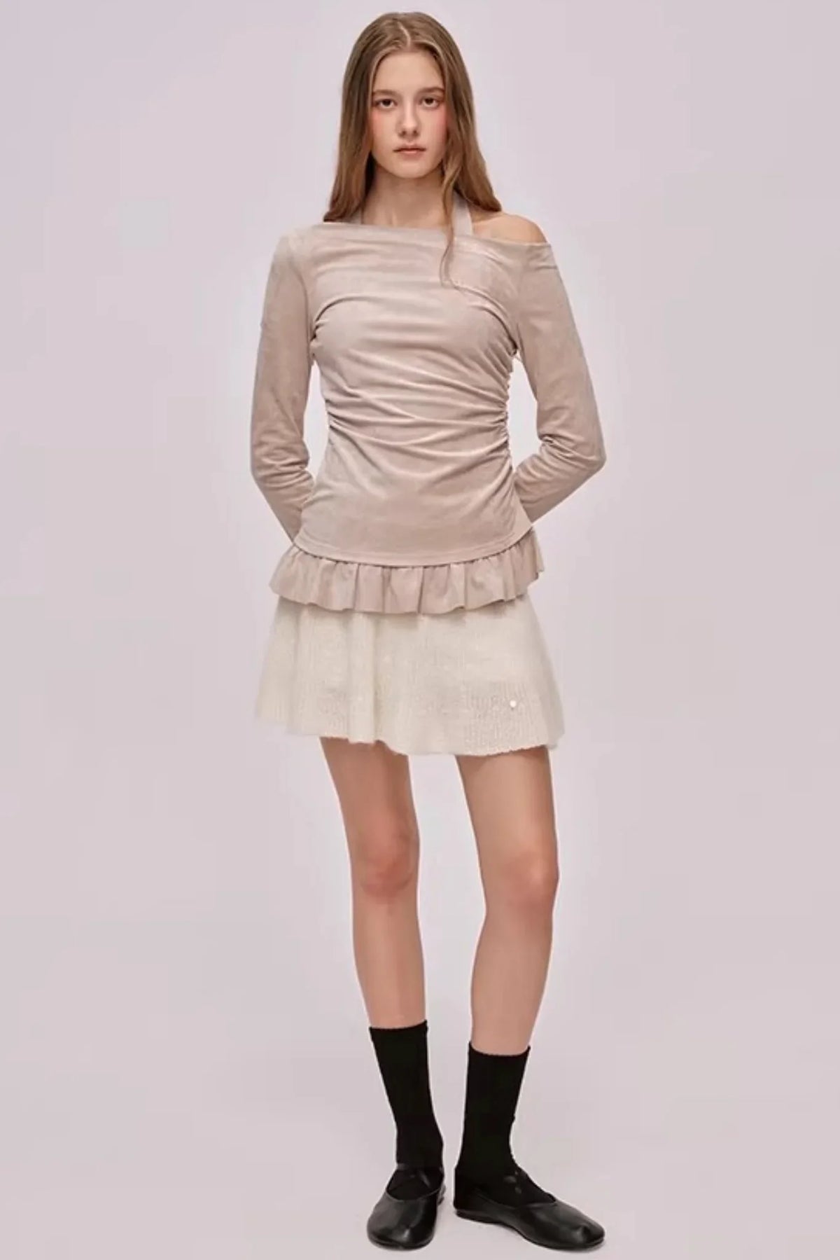 Faux Suede Pleated Dress