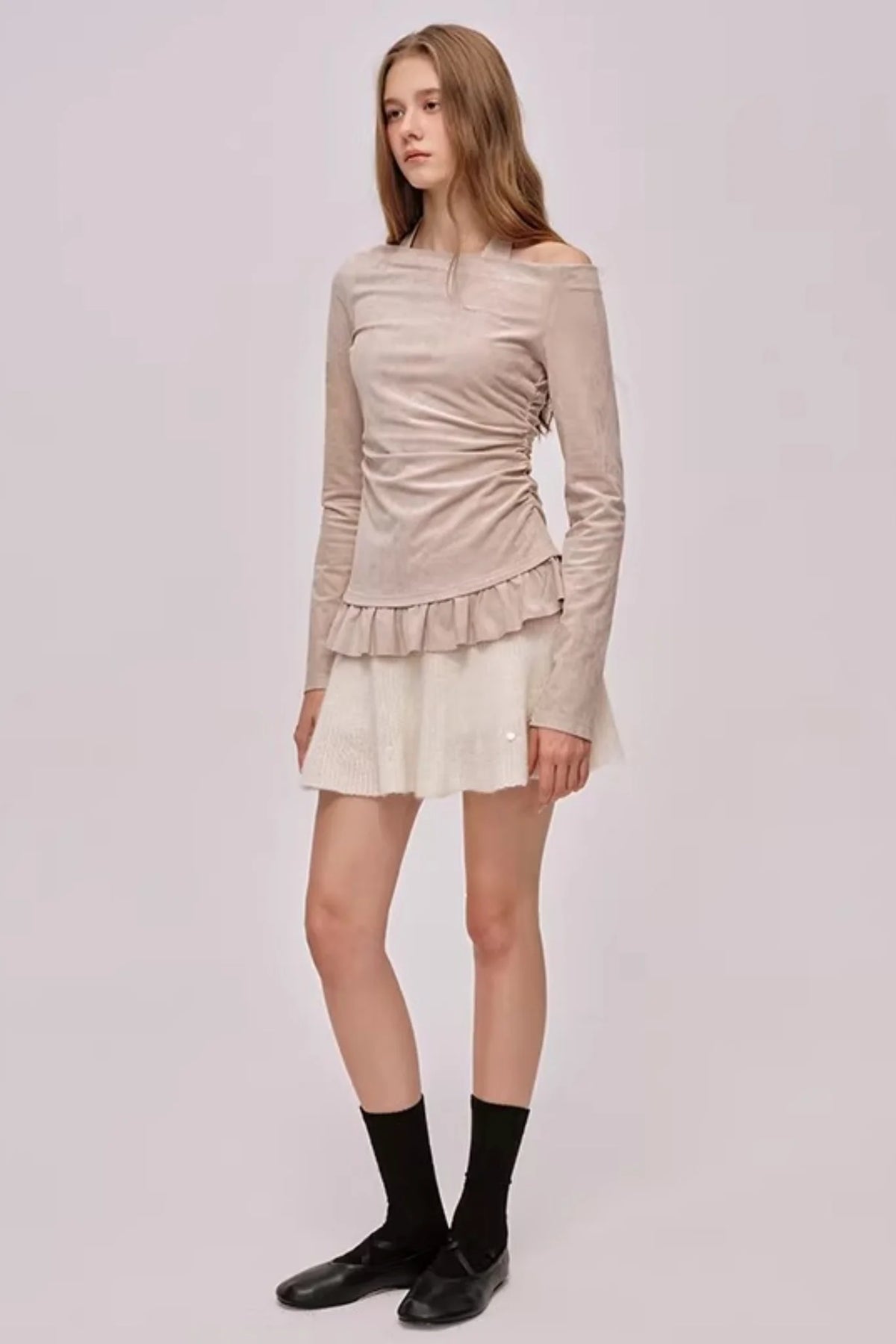Faux Suede Pleated Dress