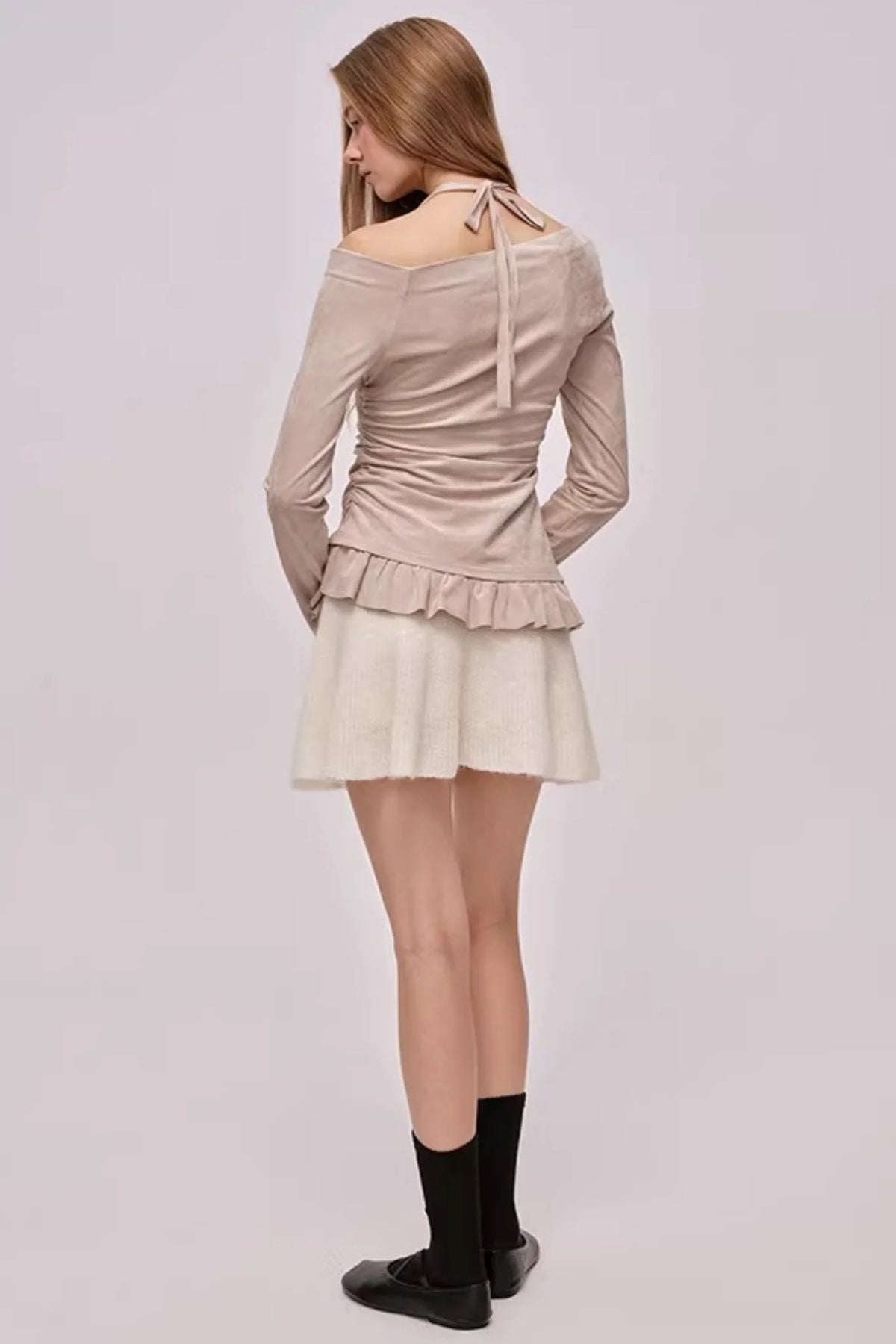 Faux Suede Pleated Dress