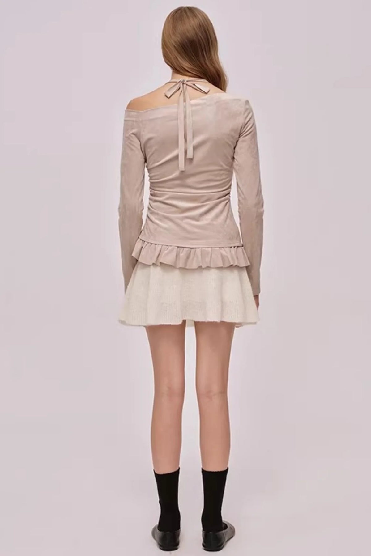 Faux Suede Pleated Dress