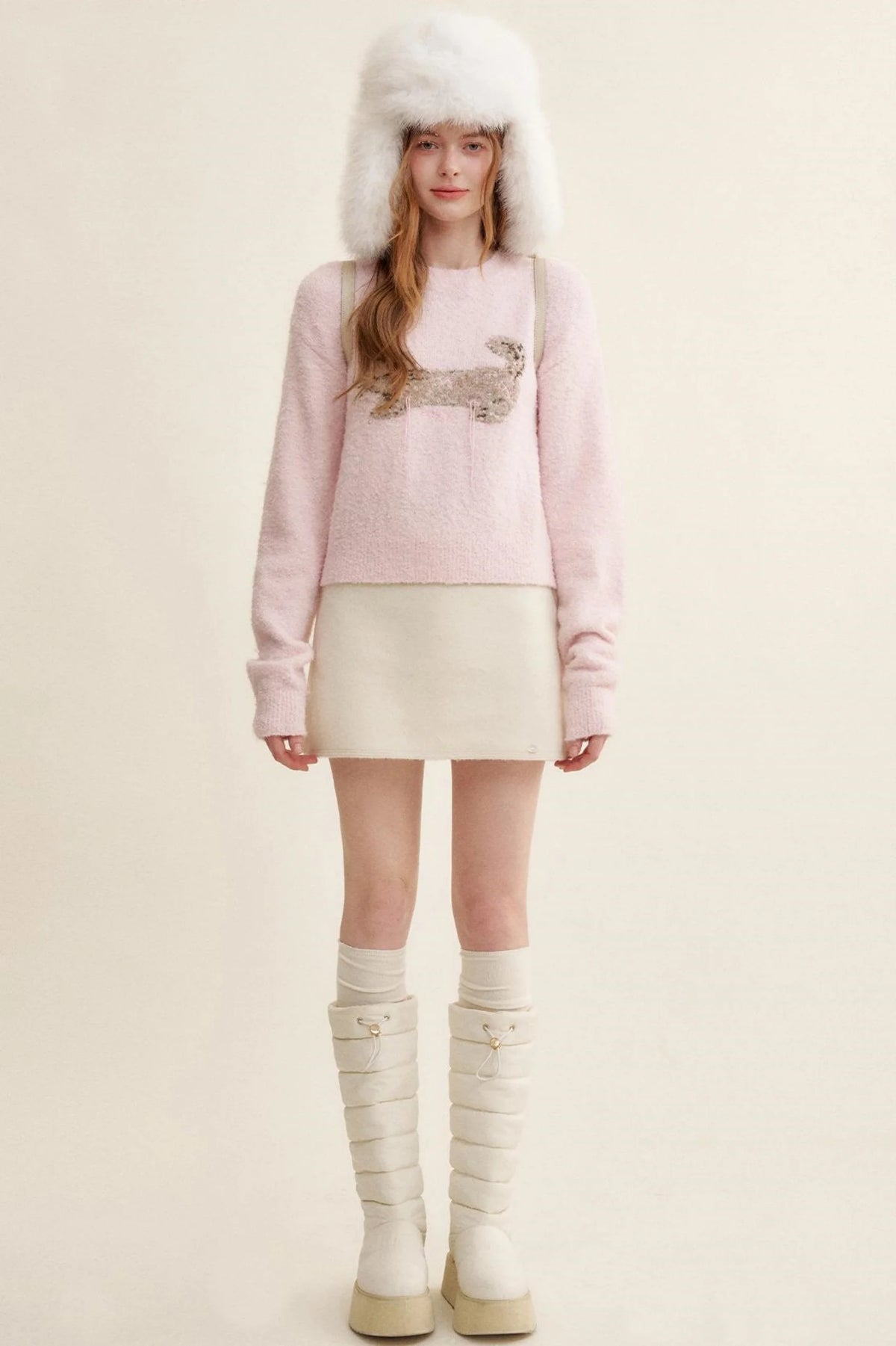 Feline Jacquard Pink Knit Sweater