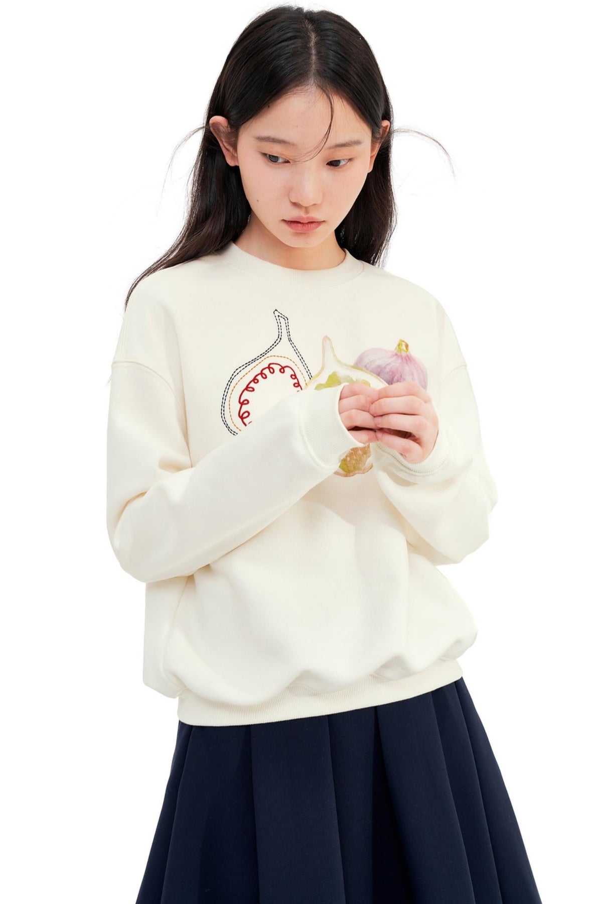 Fig Embroidered Crew Neck Top