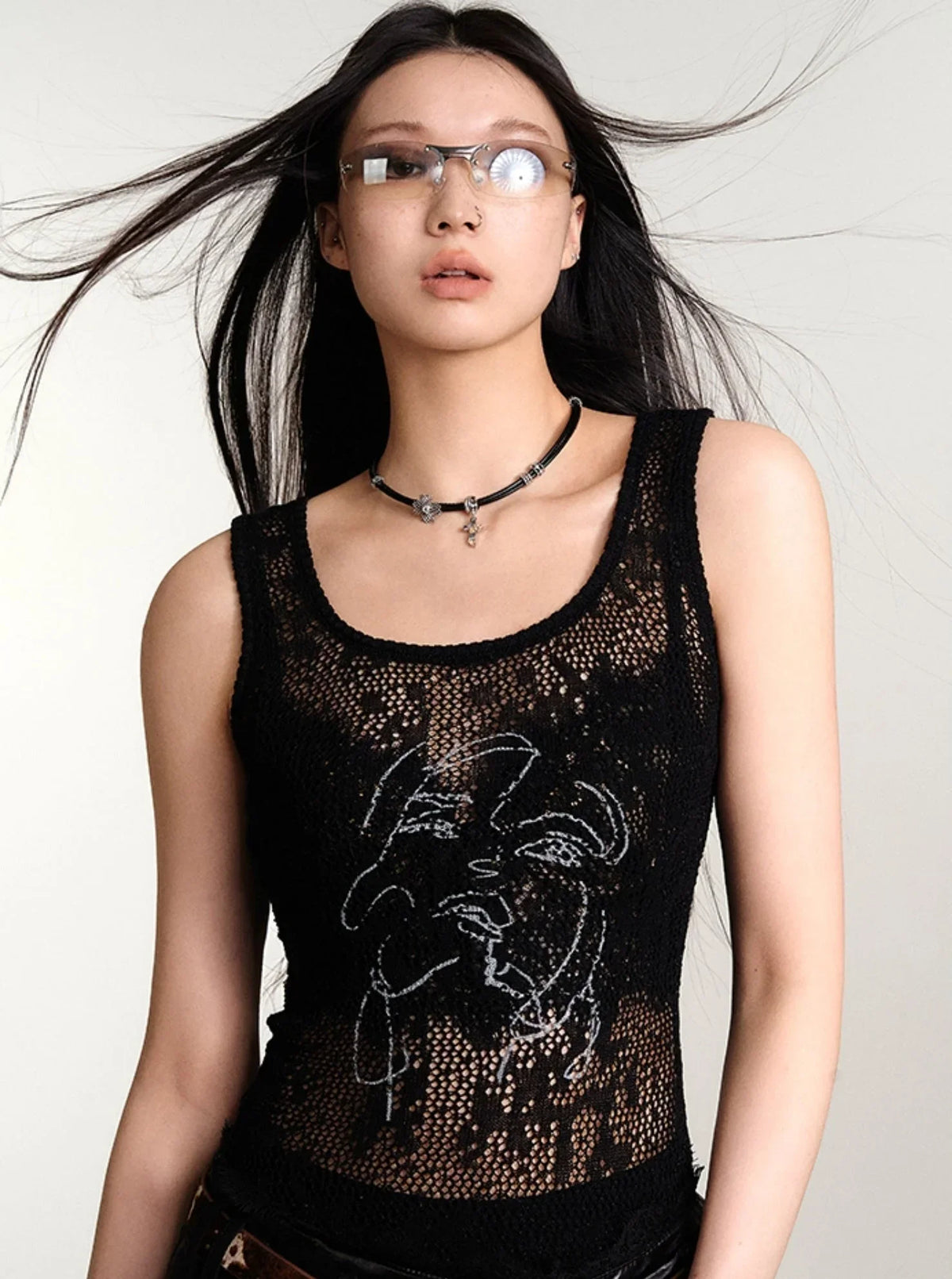Fine Glitter Knit See-Through Vest Top