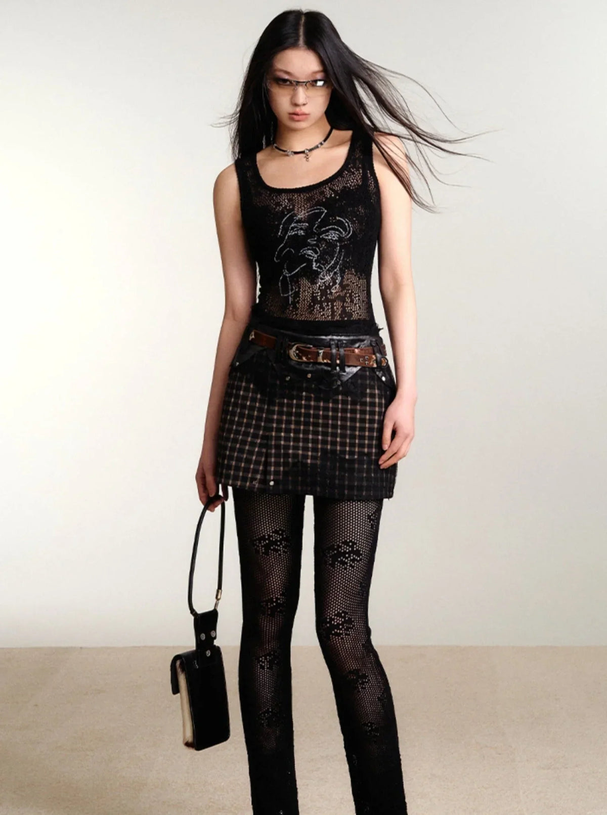 Fine Glitter Knit See-Through Vest Top