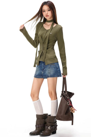 Fine Ribbed Knit Cardigan Top
