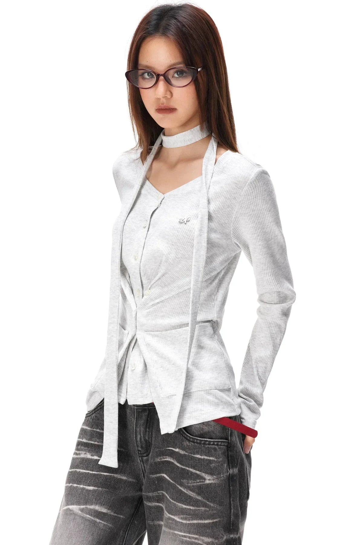 Fine Ribbed Knit Cardigan Top