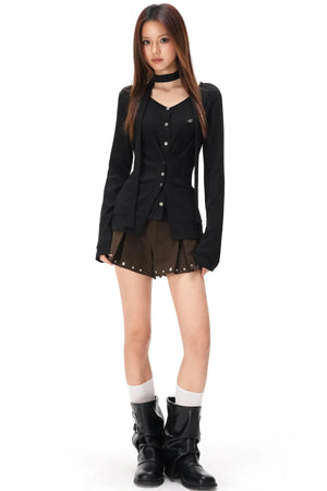 Fine Ribbed Knit Cardigan Top