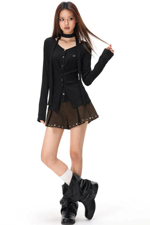 Fine Ribbed Knit Cardigan Top