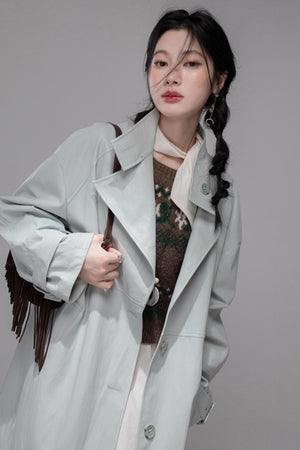 First Gray Leather Trench Coat