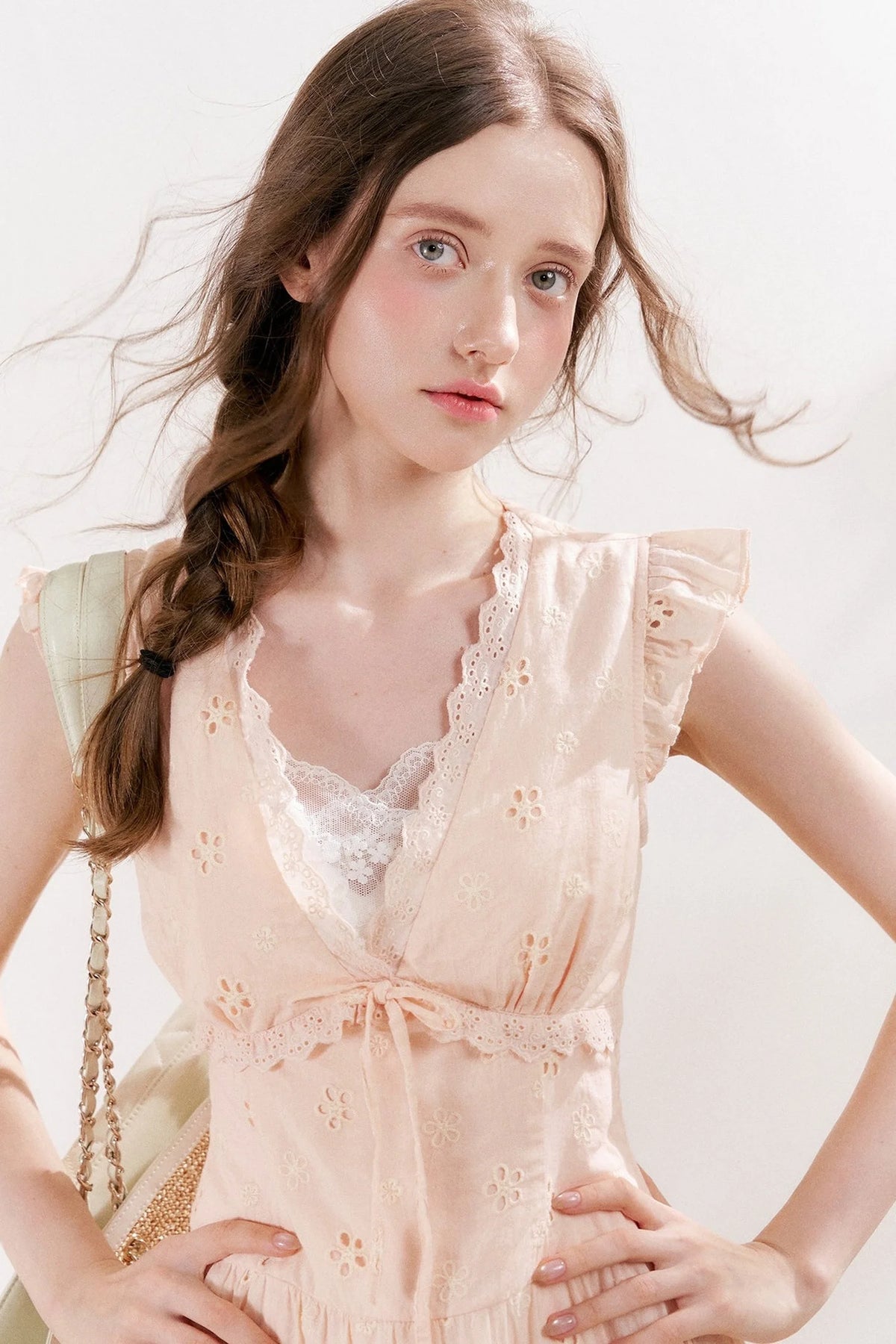 Five-Petal Flower Cutout Tiered Cotton Dress