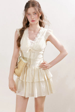 Five-Petal Flower Embroidered Cotton Cake Dress