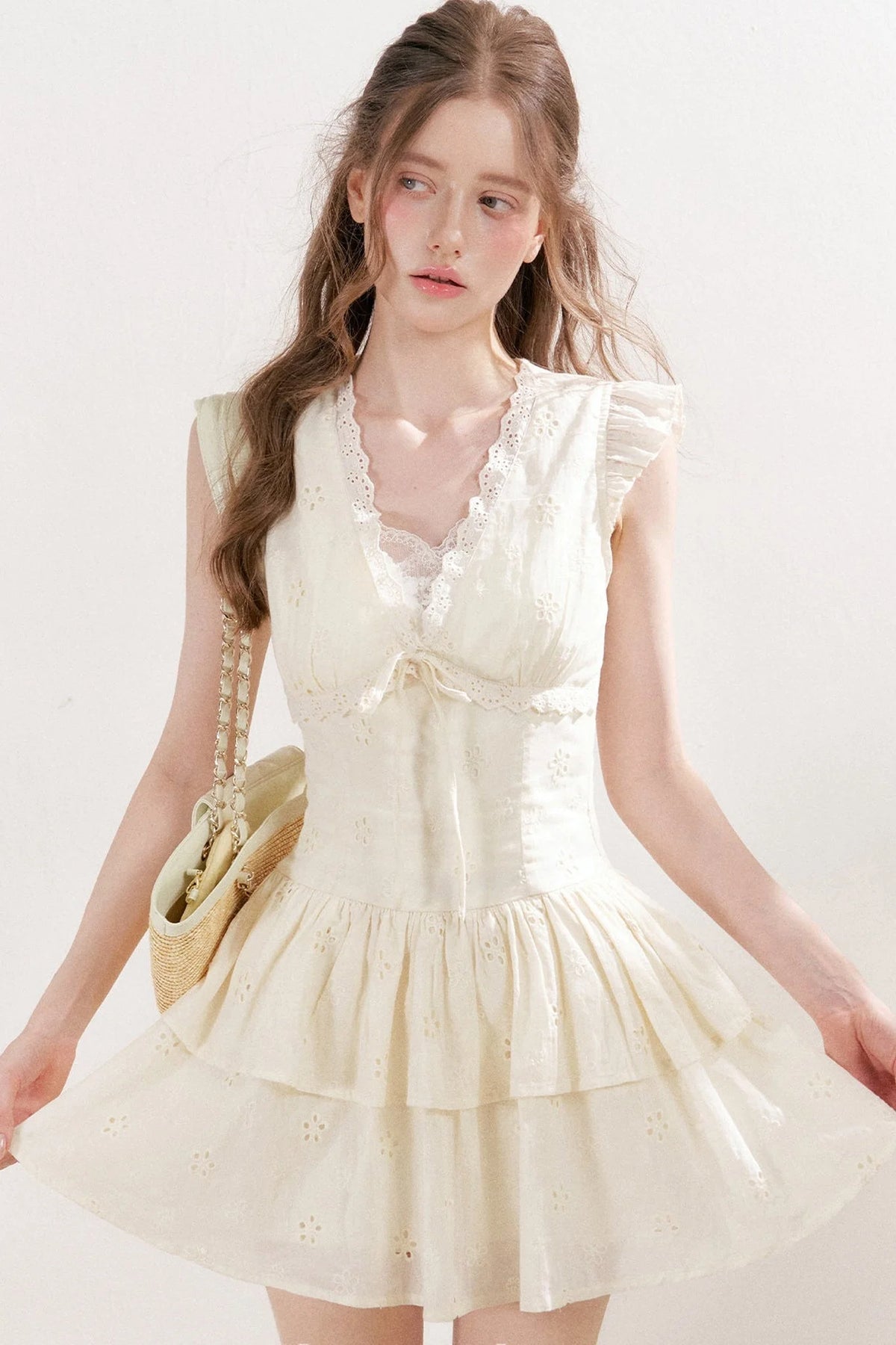 Five-Petal Flower Embroidered Cotton Cake Dress