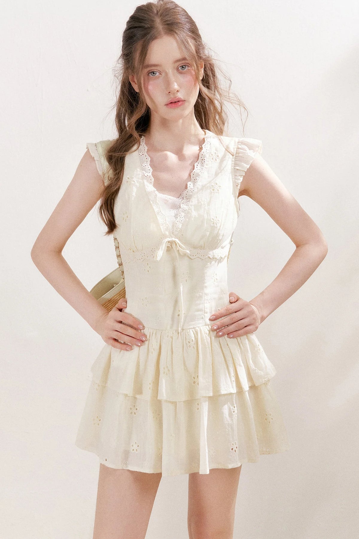 Five-Petal Flower Embroidered Cotton Cake Dress