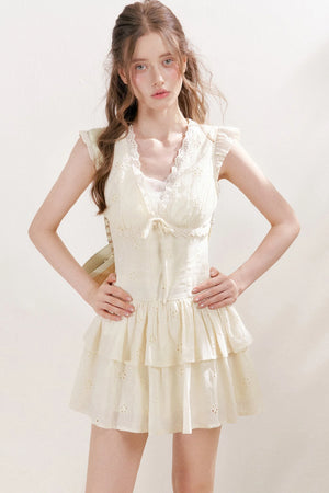 Five-Petal Flower Embroidered Cotton Cake Dress