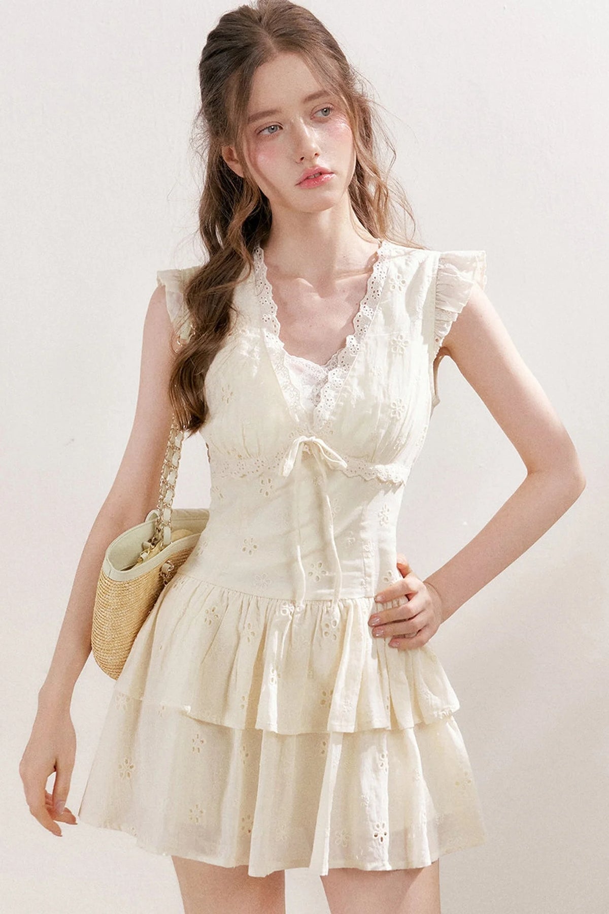 Five-Petal Flower Embroidered Cotton Cake Dress