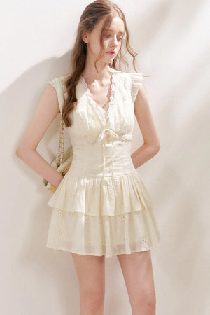 Five-Petal Flower Embroidered Cotton Cake Dress