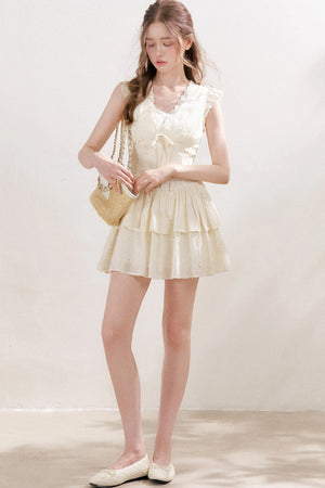 Five-Petal Flower Embroidered Cotton Cake Dress