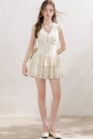Five-Petal Flower Embroidered Cotton Cake Dress