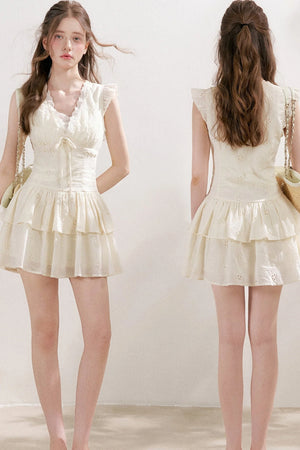 Five-Petal Flower Embroidered Cotton Cake Dress