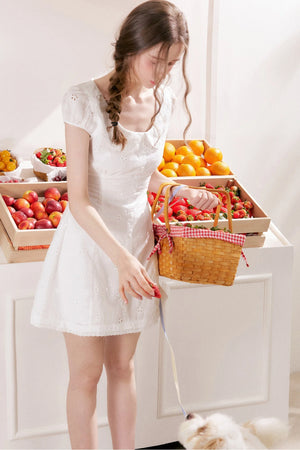 Five-Petal Flower Embroidered Cotton Doll Collar Dress