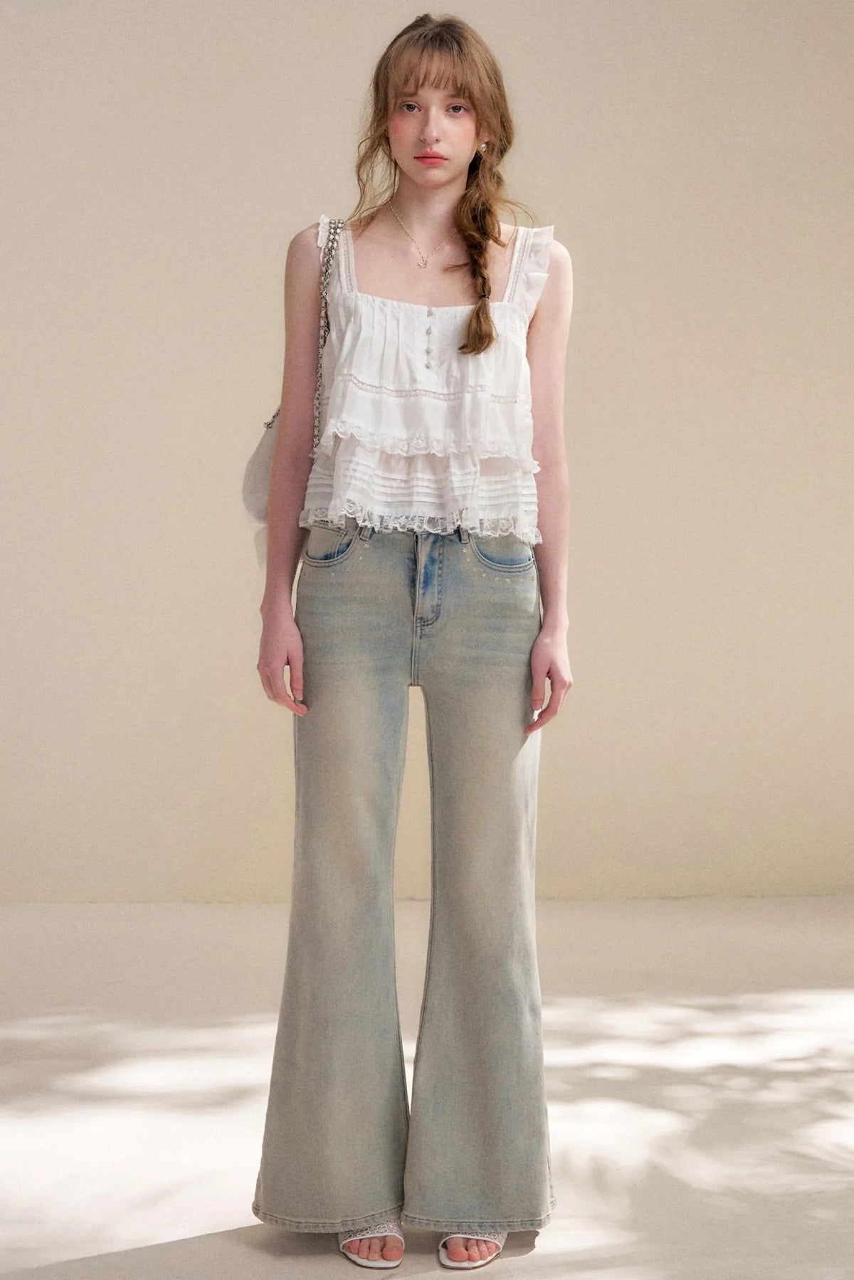 Five-Petal Flower Sequin Flare Jeans