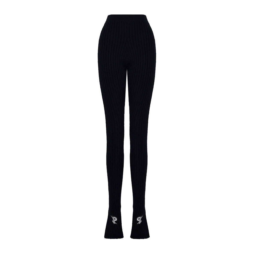 Flame Embroidered Woolen Leggings